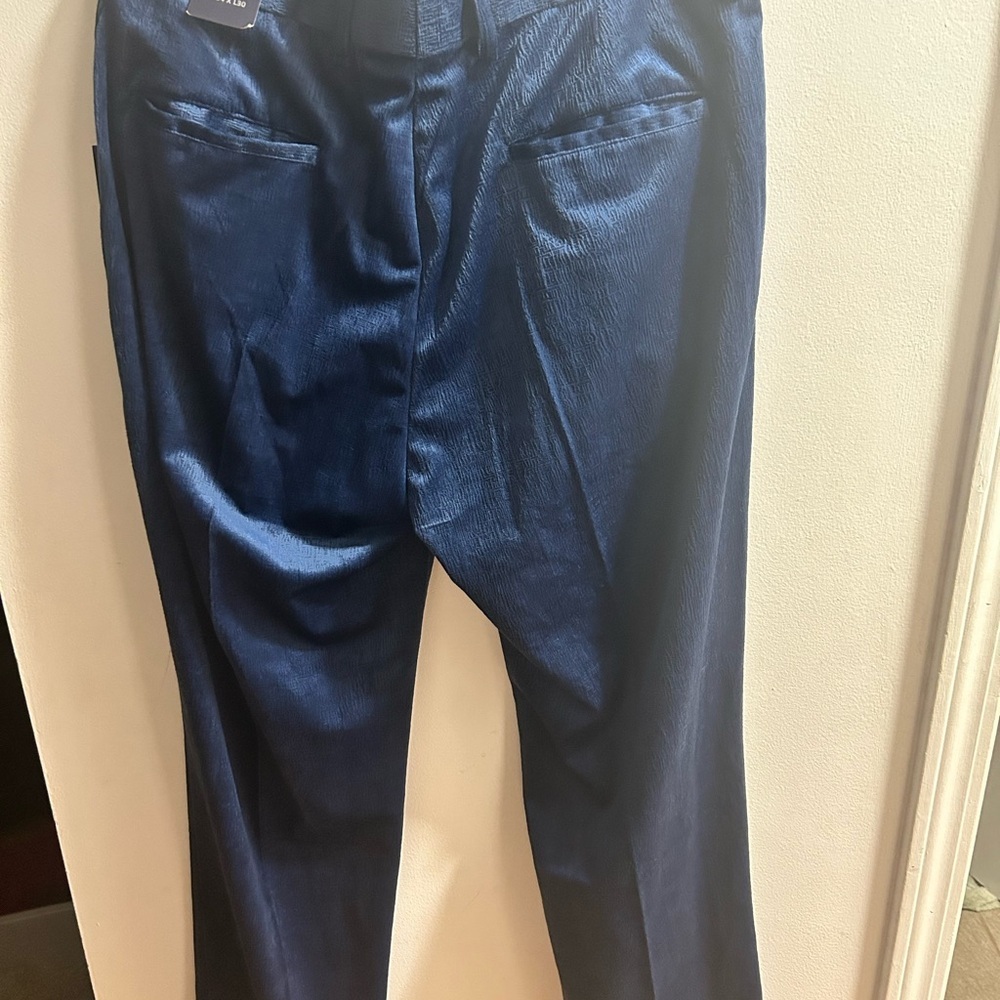 TRUST Mens Navy Textured Dress Pants W34 L30 Polyester Slim‎ Fit - Picture 2 of 4